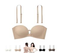 Push Up Strapless Bra 36d 34b 36g 32e Black Padded Seamless Backless Jelly Bra Low Back Large Breasts Front Fastening Sports Tops Ladies Non Wired Soft Lightweight Wireless Bras for Work Office Travel