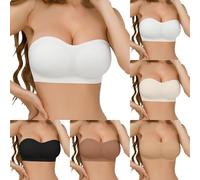 Push Up Strapless Bra Women Add Padded Seamless Non Wired Bandeau Tops UK Support Lift Full Coverage Backless Large Bust Everyday Plus Size Bigger Breasts Comfortable Soft Summer Casual Bras