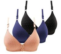 Push Up Strapless Bras For Women-Black Bralette 3Pc Women Underwear Gathering Printed Thin Cup Comfortable Underwear Three Breasted Bra Bra (Black, 95)