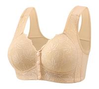 Push up Wireless Bra Daisy Bras for Older Women Front Snap Closure Comfort Breathable Everyday Bra Beauty Back Push Up No Underwire Full Coverage Underwear Full Coverage Support Bralettes Beige