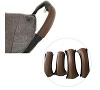 Pushchair Handle Cover, Pram Handle Cover Made of PU Leather, Universal Pram Protective Covers with Zip, Dustproof Pram Armrest Leather Cover Protective Cover, Pack of 4 (Brown)