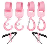 Pushchair Hooks, Universal Stroller Hooks, 4 Pieces Rotating Stroller Hooks, Stroller Hooks for Handbags, Strollers, Carts and Trolleys, Easy to Install and Durable
