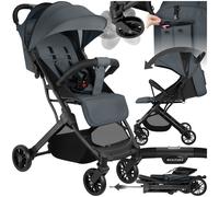 tectake® Foldable Pushchair, Suitable from 0-36 Months, Lightweight Stroller with Adjustable Canopy, Back- & Footrest, Buggy with 5-Point Harness, Swivel Wheels & Large Storage Basket - Anthracite