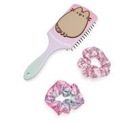 Pusheen Women's Hair Brush and Scrunchie Set | Adults All Over Print Bobble and Paddle Brush with 3D Cat | Multicoloured Detangling Cushion Brush and Hair Band | Cartoon Comic Strip Merchandise Gift