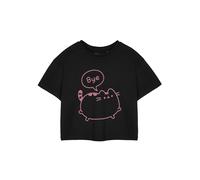 Pusheen Women's Black Cropped T-Shirt | Bye Bye Graphic Tee | Short-Sleeved Top for Ladies | Cute Internet Cat Apparel | Stylish Casual Wear for Women & Teens