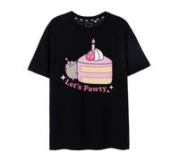 Pusheen Womens T-Shirt | Black Let's Pawty Graphic Tee for Ladies | Adorable Internet Cat Short-Sleeved Top | Lightweight Cute Cat Tshirt | Merchandise Apparel Gift for Adults