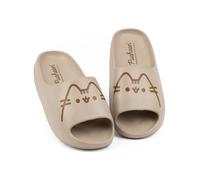 Pusheen Girls Sliders | Brown Moulded Ridge Bottom Sandals For Kids | Cartoon Tabby Cat Cute Beachwear & Summer Pool Shoes | Slip-on Footwear Merchandise Gift for Children