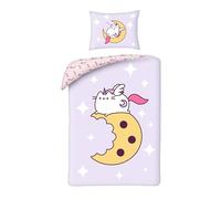 Pusheen Children's Bedding Set - Duvet Cover 140 x 200 cm + Pillowcase 70 x 90 cm - Pusheen Unicorn on Biscuit Moon Design - 100% Ultra Soft Microfibre