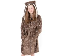 Pusheen Dressing Gown For Girls | Kids Teens Pink OR Brown Options Cat Robe | Adjustable Belt with Pockets and Fleece Hood 9-10 Years