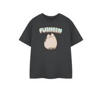 Pusheen Girls Grey Short Sleeved T-Shirt | Blush Cartoon Graphic Tee for Kids | Children's Cute Cat Crew Neck Apparel Top | Internet Sensation TV Series Merchandise Gift