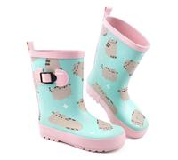 Pusheen the Cat Pusheen Girls Wellies | Kids Multicoloured Rain Protection Wellington Boots Cartoon | Water Resistant Rubber Walking Shoes with Strap Buckle | Merchandise Gift for Children