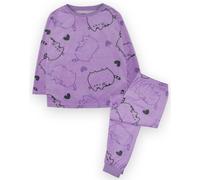 Pusheen Girls Pyjama Set | Purple All Over Print PJs For Kids | Long Sleeve T-Shirt & Long Leg Pants | Internet Cat Loungewear Pyjama | Teens Cute Nightwear Merchandise Gift