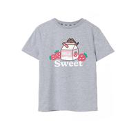 Pusheen Girl's Short Sleeved T-Shirt | Grey Marl | Official Merch | Size: 7-8 Years Pusheen Grey 7-8 Years