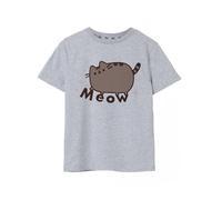 Pusheen Girls T-Shirt in Grey | Kids Meow Cat Grey Marl Graphic Tee | Short-Sleeved Internet Cat Top | Comfortable & Stylish Cute Daywear | Merchandise Gift for Children & Teens