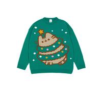 Pusheen Womens Christmas Jumper in Green | Long Sleeve Graphic Knitted Sweater for Adults | Warm The Cat Festive Holiday Long Sleeve Knitwear Top | Pullover Knit Merchandise Gift for Her