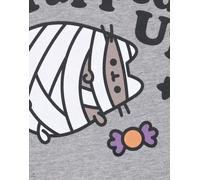 Pusheen Womens Short-Sleeved T-Shirt | All Wrapped Up Grey Halloween Graphic Tee for Adults The Cat Seasonal Grey Short Sleeve Top | Spooky and Cute Merchandise Gift for Women