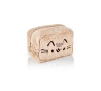 Pusheen Womens Fluffy Makeup Bag | Ladies All Over Fur with Embroidered Logo in Tan | Classic Logo Zip Cosmetic Storage Bag Cat Apparel Container Ample Storage | Animated Character Merchandise Gift