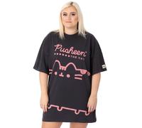 Pusheen Womens T-Shirt Dress | Charcoal Grey & Pink The Cat Oversized Graphic Tee for Ladies | Cartoon Tabby Cat Outfit | Cute Fashionable Merchandise Gift Top for Adults