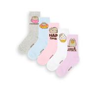 Pusheen Womens Socks 5 Pack | Ladies Multicoloured Cute Cat Graphic Footwear | Kitten Snack Attack Comfortable Sock Set Bundle | Cartoon Cat Series Merchandise Gift