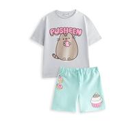 Pusheen the Cat Girls Grey T-Shirt and Shorts Set | Mint Green Pusheen Graphic Tee with Elasticated Waistband | Short Sleeve Casual Wear | Pusheen Merch - 11-12 Years