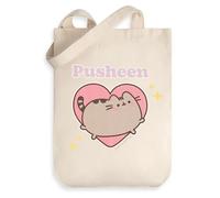 Pusheen the Cat Ladies Beige Heart Tote Bag | Classic Cartoon Design for Carrying Items | Everyday Use | Durable and Stylish Merch