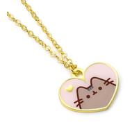 Pusheen the Cat Pink and Gold Heart Necklace PTCN0100 - Zinc Alloy