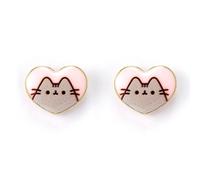 Pusheen the Cat Pink Enamel and Gold Heart Stud Earrings - Zinc Alloy