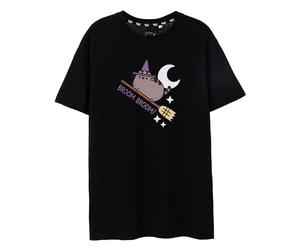Pusheen the Cat Pusheen Womens Halloween T-Shirt | Adults Black Short Sleeve Broom Broom Halloween Graphic Tee Witch Costume Fun Seasonal Top | Cute & Spooky Holiday Cartoon Gift for Women