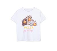 Pusheen Girls T-Shirt | Kids White Pizza Purrty Cat Graphic Tee | Crew Neck Short-Sleeved Internet Cat Top | Comfortable & Stylish Cute Merchandise | Daywear Gift for Children & Teens