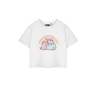 Pusheen Womens White Cropped T-Shirt | Short Sleeve Graphic Tee | Ladies Cat Top | Stylish Rainbow Apparel for Women & Teens