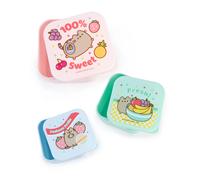 Pusheen the Cat Snack Pot Set in Light Blue, Pink & Mint Green | 3 Piece Stacking Container Set | Cartoon Fresh Fruits Design | Ideal for Storing Snacks & Treats | Pusheen Merch