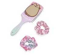 Pusheen Women's Hair Brush and Scrunchie Set | Adults All Over Print Bobble and Paddle Brush with 3D Cat | Multicoloured Detangling Cushion Brush and Hair Band | Cartoon Comic Strip Merchandise Gift