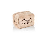Pusheen Womens Fluffy Makeup Bag | Ladies All Over Fur with Embroidered Logo in Tan | Classic Logo Zip Cosmetic Storage Bag Cat Apparel Container Ample Storage | Animated Character Merchandise Gift