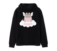 Pusheen Womens Hoodie | Ladies Angel Playful Cat Graphic Hooded Sweatshirt in Black | Adorable Internet Cat Hooded Top | Cute Merchandise Apparel Gift for Adults