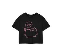 Pusheen Women's Black Cropped T-Shirt | Bye Pusheen Bye Graphic Tee | Short-Sleeved Top for Ladies | Cute Internet Cat Apparel | Stylish Casual Wear for Women & Teens