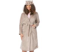 Pusheen Womens Dressing Gown | Ladies Novelty Nightwear Pyjama Robe | Brown Cosy Loungewear | Cartoon the Cat with 3D Ears Bathrobe | Nightwear Costume Merchandise Gift for Adults
