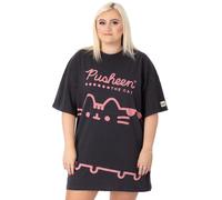 Pusheen the Cat Pusheen Womens T-Shirt Dress | Charcoal Grey & Pink Oversized Graphic Tee for Ladies | Cartoon Tabby Cat Outfit | Cute Fashionable Merchandise Gift Top for Adults
