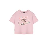 Pusheen Womens Pink Cropped Short Sleeve Graphic Tee | Peachy Cat Cartoon T-Shirt | Cute Internet Cat Apparel Top | Stylish Peach Merchandise for Women & Girls