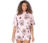 Pusheen Women's Food All-Over Print Short Sleeve Short Leg Pyjama Set | Pink | Officially Licensed Merch | Size: Small Pusheen Pink S