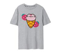 Pusheen Womens T-Shirt | White Ice Cream Graphic Tee for Ladies | Oversized Cute Kitty Short-Sleeve Tshirt | Lightweight Internet Cat Apparel Top | Stylish Daywear Merchandise Gift for Adults
