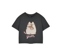 Pusheen Womens Grey Yum Noodles Cropped Short Sleeved T-Shirt - Medium