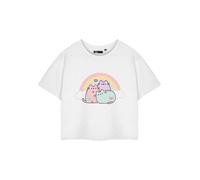 Pusheen Womens Pink Cropped Short Sleeve Graphic Tee | Peachy Cat Cartoon T-Shirt | Cute Internet Cat Apparel Top | Stylish Peach Merchandise for Women & Girls