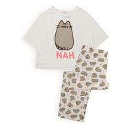 Pusheen Womens Pyjamas | Adults Ladies Cartoon Cat Nah White T-Shirt With Long Bottoms Pjs | Animal Anime Merchandise - Medium