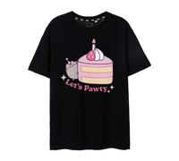 Pusheen Womens T-Shirt | Black Let's Pawty Graphic Tee for Ladies | Adorable Internet Cat Short-Sleeved Top | Lightweight Cute Cat Tshirt | Merchandise Apparel Gift for Adults