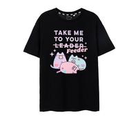 Pusheen Womens T-Shirt | Ladies Black Take Me To Your Feeder Graphic Tee | Oversized Cute Kitty Short-Sleeve Tshirt | Lightweight Internet Cat Apparel Top | Stylish Daywear Merchandise Gift for Adults
