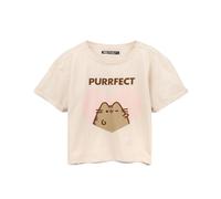 Pusheen the Cat Pusheen Cropped T-Shirt for Women | Ladies Cartoon Animal Tabby Cat Purrfect Cream Top Merchandise XX-Large