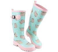 Pusheen Womens Wellies | Multicoloured Rain Protection Wellington Boots for Ladies the Cat Cartoon | Water Resistant Rubber Walking Shoes with Strap Buckle | Merchandise Gift for Adults