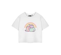 Pusheen Womens White Rainbow Cropped Short Sleeved T-Shirt - X-Large