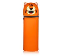 PUSHI Store 2 in 1 Soft Silicone Pencil Case, Tigers Pen Pouch, School Silicone Case, Retractable Soft Silicone Pencil Case, Kawaii Pencil Case for Boys Girls Students, Orange, College Style