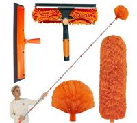 PUSHI Store 20ft High Reach Duster Kit with 1.5-4.9m Extension Cord, Spider Web Duster with Telescopic Pole, Window Squeegee with Scrubber Brush, Spider Web Brush